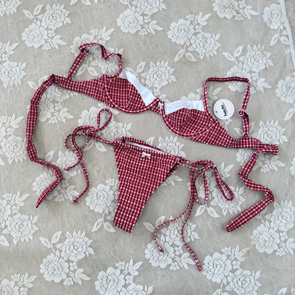 Haute Swim Red Gingham Underwire Bikini Set XS/M NWT